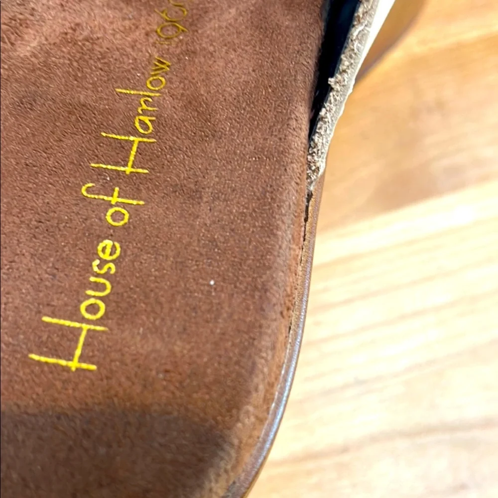 House of Harlow 1960 Griffin Ivory Leather Chunky Platform Brown Slide Sandals - Picture 6 of 14